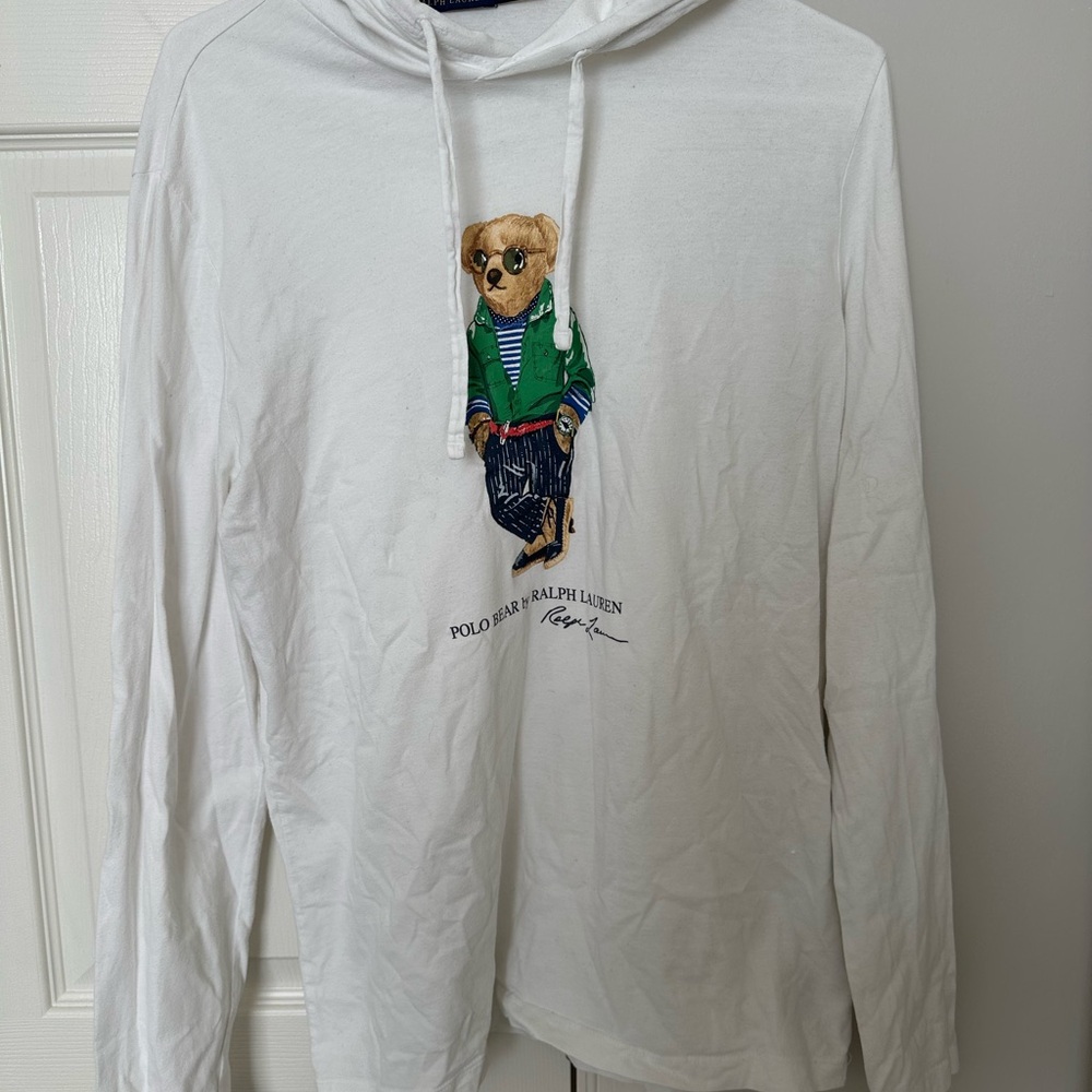 Ralph Lauren White Hoodie with Bear Design